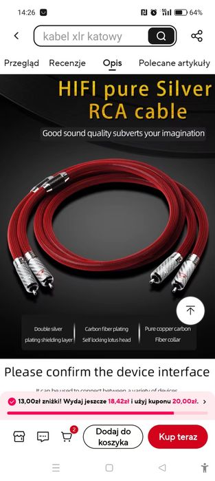 Kabel  RCA Hi Fi  6N OCC Pure Silver