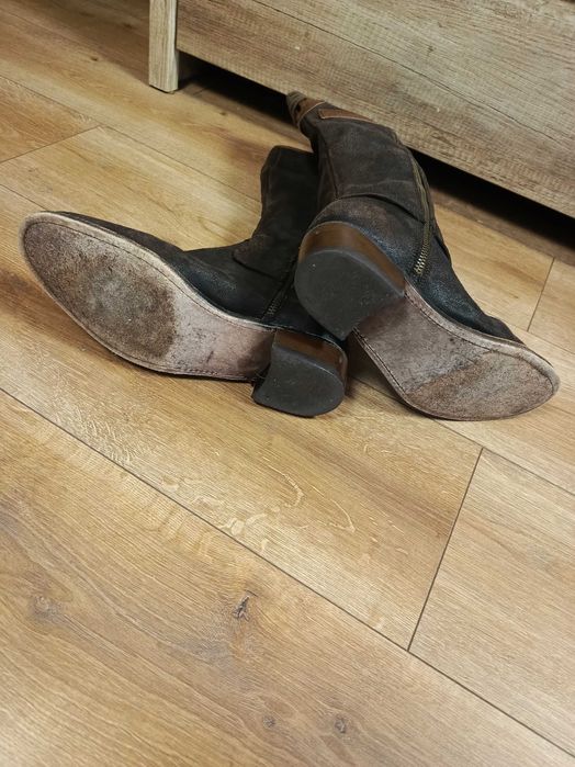 Sancho Boots skórzane kozaki zamszowe brązowe Hand Made 37