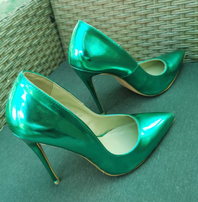 Szpilki zielone metaliczne roz. 37 obcas 12 cm