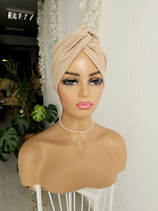 Turban czepek Mia beż nakrycie głowy podczas leczenia czapka