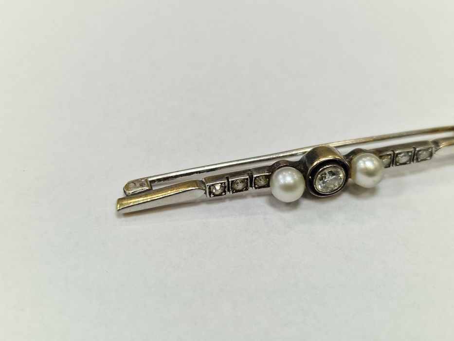 0.38 CT! Perły Akoya! Złota broszka/ 585/ 3.72 gram/ Wycena/ Certyfika
