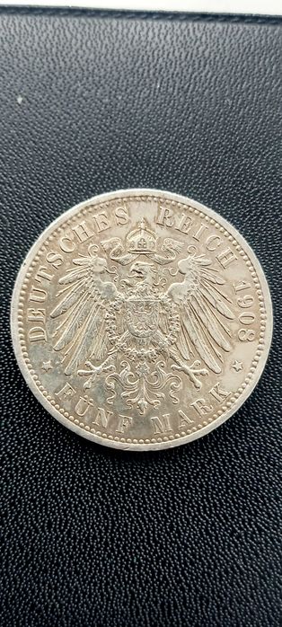 Срібна монета 5 марок 1908 прусія