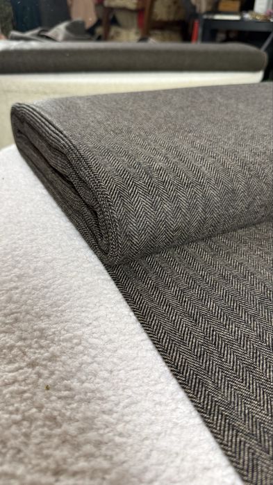 OKAZJA! Tkanina wełniana, jodełka, brąz, na metry, kupon