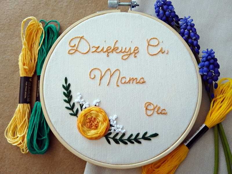 Haft ręczny róże - Prezent na Dzień Matki Ojca,  Dzień dziadków babci