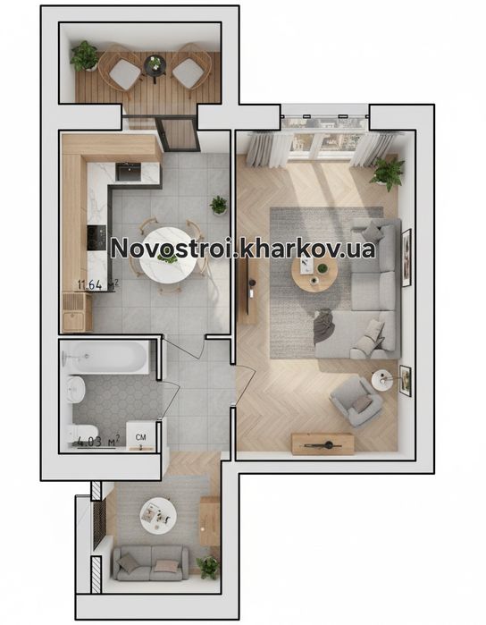 Квартира 1-комнатная Левада-Лучшая планировка и цена за 46м2  ВАРИАНТЫ