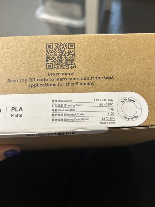 PLA para impressora 3D: Matte 1kg Ivory white da BambuLab*novo selado*