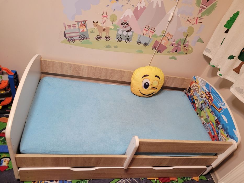 Łóżko dziecięce 140x70 szuflada materac dąb sonoma.
