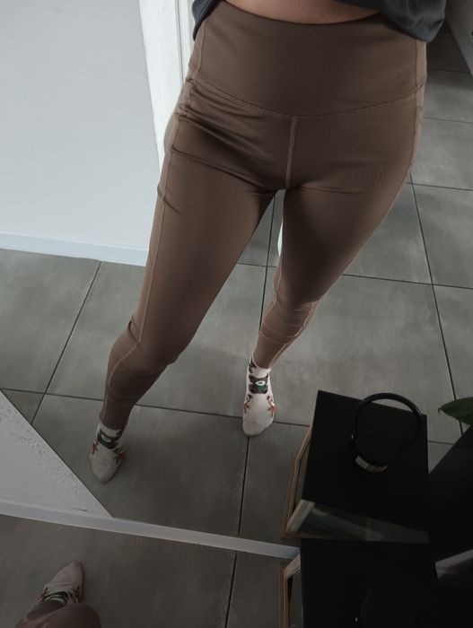Legginsy brązowe beżowe