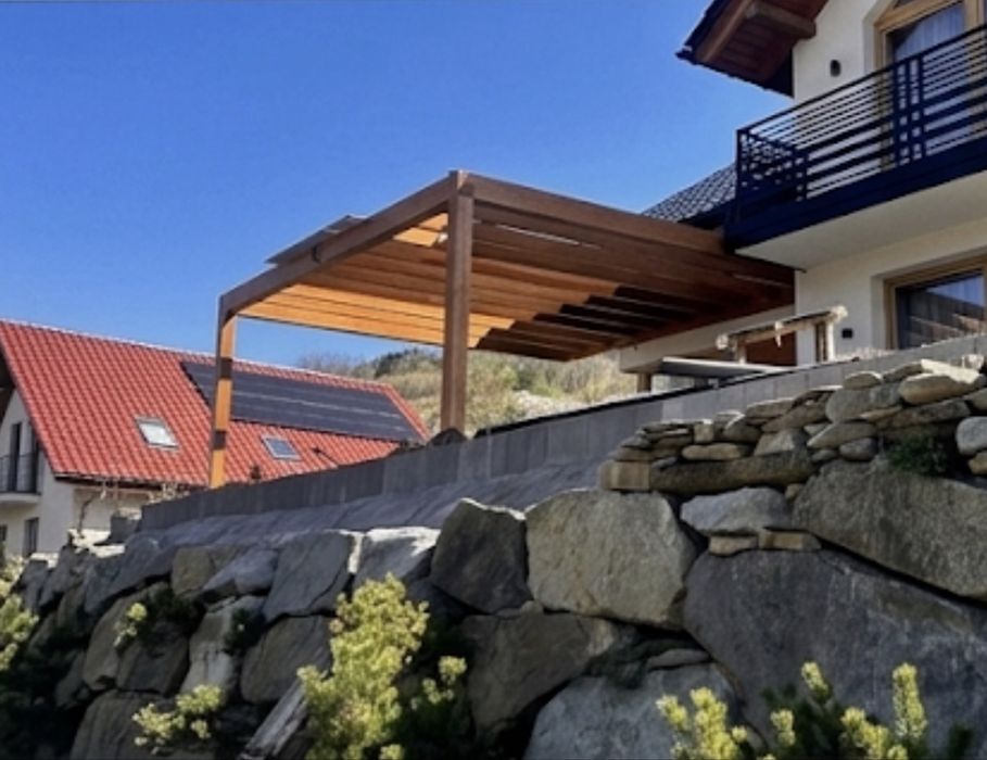 Solidny Taras Drewniany 6x5m – Drewno Klejone 15x24 – Poliwęglan