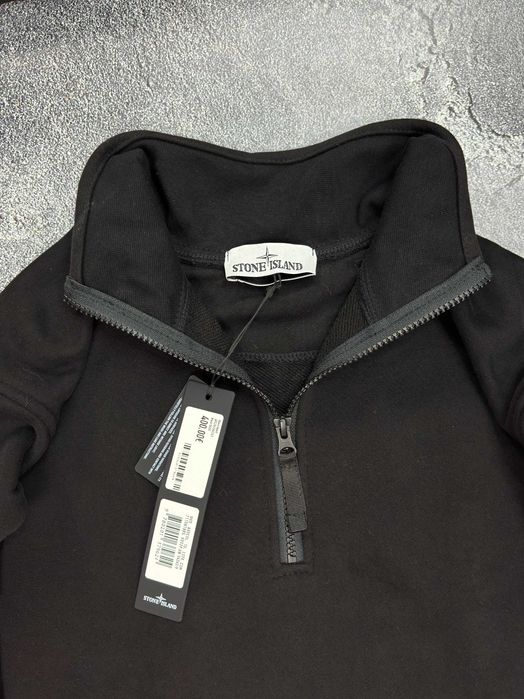 Зіп‑світшот Stone Island чорний 1/3‑зіп кофта світшот стон айленд унісекс чоловічий жіночий преміум 1/4 світшот стильний стоник стрітстайл