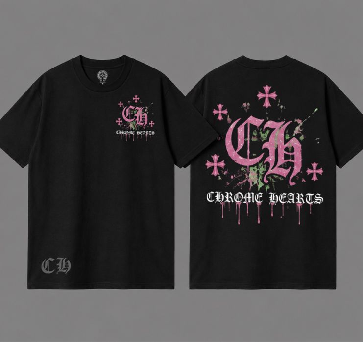 Футболки Chrome Hearts Pink Logo унисекс хроме хартс черные New  тишка