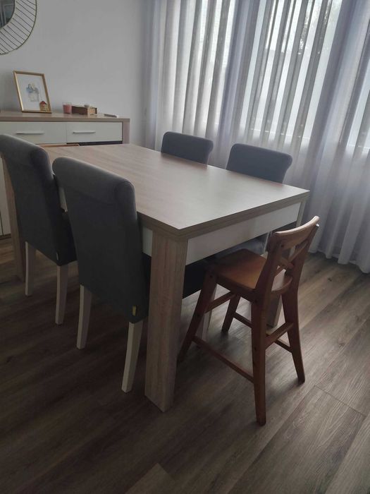 mesa de jantar extensível LOURINI + aparador LOURINI + 4 Cadeiras