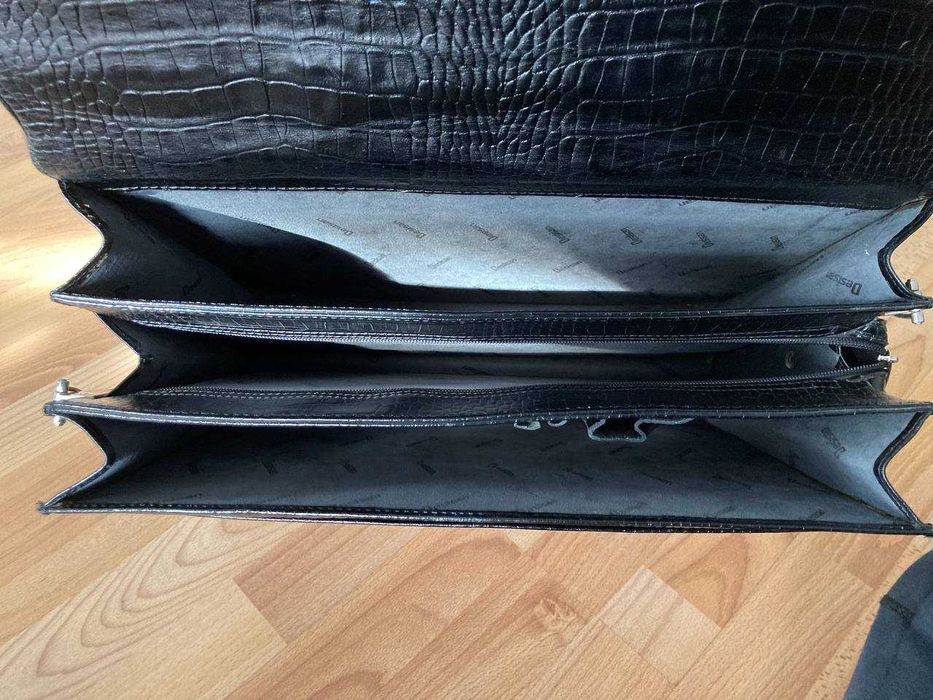 Чорний портфель з натуральної шкіри під крокодила desisan (турція)
