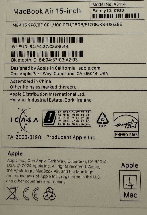 Macbook Air 15" M3 16/512 +DODATKI!