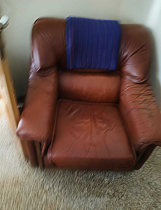 Terno de Sofás em Pele | Sofá-Cama + 2 Cadeirões | 390 €