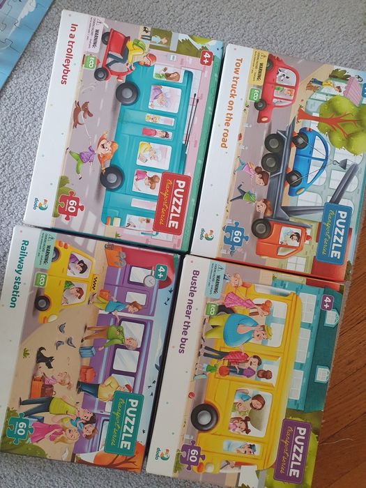 Пазли Dodo Транспорт. 4+. 60 шт кожен. Авто, автобус, потяг, тролейбус