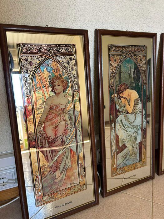 Quadros Espelho "Os Momentos do Dia" – Alphonse Mucha (Anos 70)