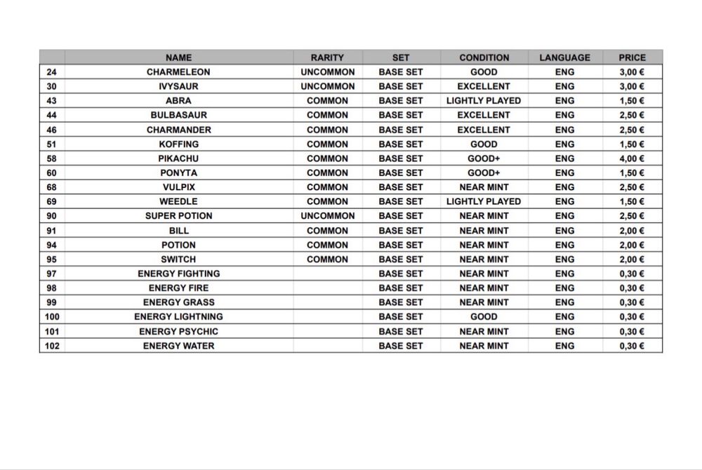 Cartas Pokemon Base Set PT ENG