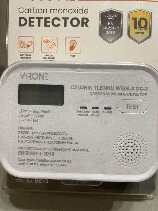 NOWY czujnik detektor tlenku węgla DC-3 Virone bezprzewodowy