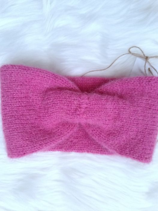 Opaska wełniana handmade wełna alpaka nowa różowa