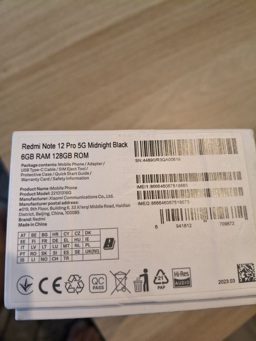 Redmi Note 12 Pro 5g 6GB Ram 128GB