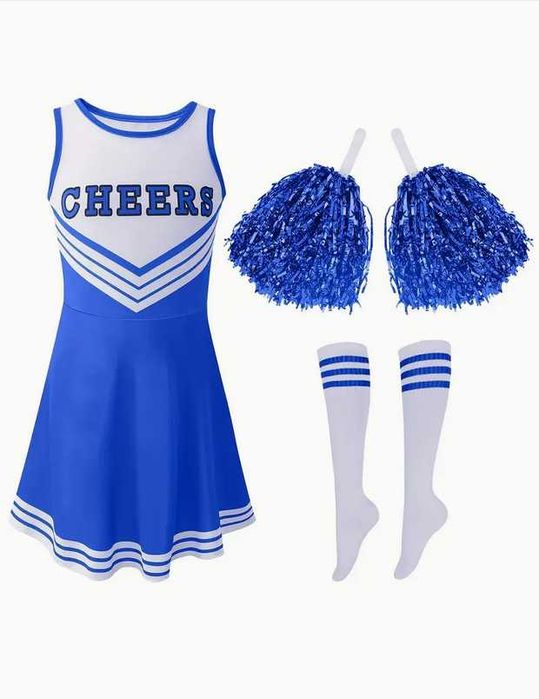 140 Strój cheerleaderki CHEERLEADERKA Cheers kostium sukienka pompony