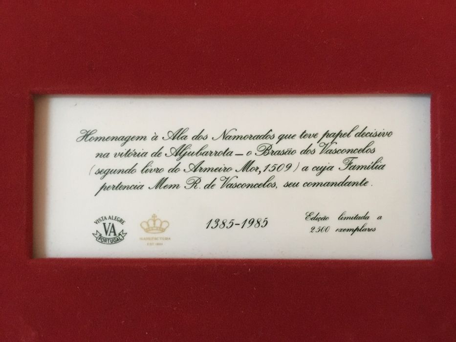 4 placas comemorativas Batalha Aljubarrota em porcelana Vista Alegre