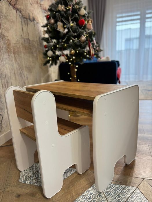 Stolik i krzesełko dla dzieci biały dąb craft - stan idealny