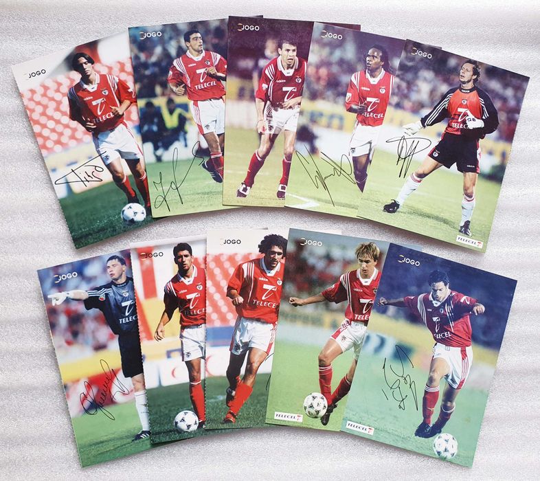 24 Antigos Postais Cromos ~ " Equipa Benfica 1997-98 " ~ Brindes Jornal o Jogo.