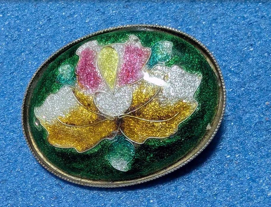Винтажная цветочная брошь CLOISONNE  размер 3 на 4 см