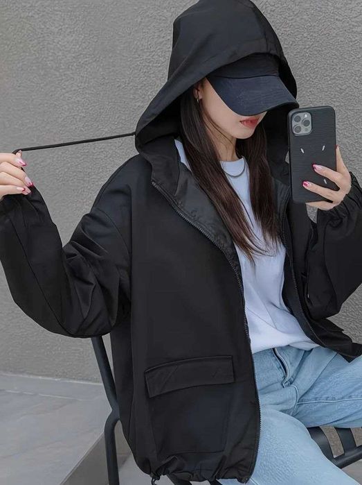 Вітрівка жіноча, oversize, чорна