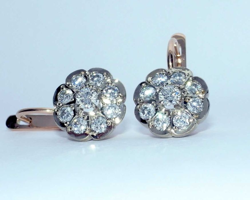 Серьги МАЛИНКА с бриллиантами золото СССР