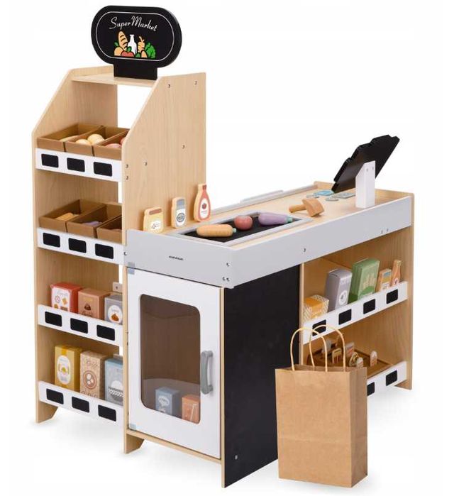Drewniany Sklep XXL Dla Dzieci Warzywniak Stragan Z Kasą - WYPRZEDAŻ