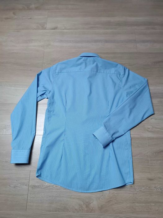 Koszula slim fit długi rękaw kołnierzyk guziki prążek 'Eton' L