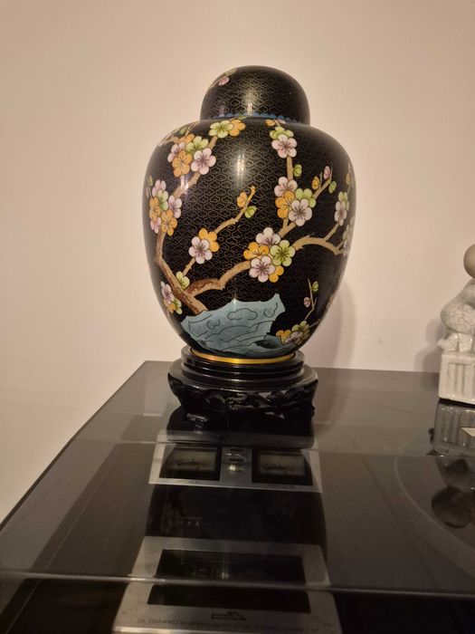 Pote de Gengibre Vintage em Cloisonné Chinês – Azul e Preto