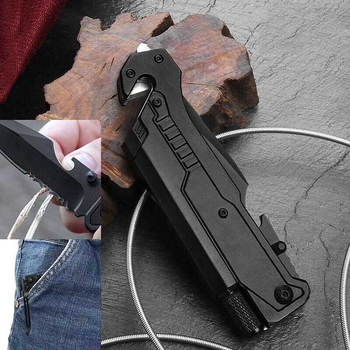 NÓŻ scyzoryk RATOWNICZY Ratunkowy 6w1 krzesiwo latarka EDC Rescue KN61