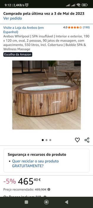 Jacuzzi Arebos Whirlpool | SPA insuflável | Interior e exterior, 90 jatos, com aquecimento, 550 litros, Incl. Cobertura