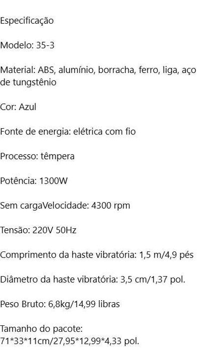 D89- Ferramenta vibratória para cimento 1300W 4300 rpm mangueira 1,5m