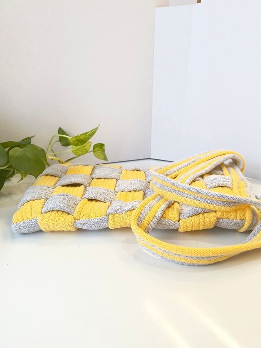 Ręcznie pleciona torba typu Shopper – Słoneczna Szachownica