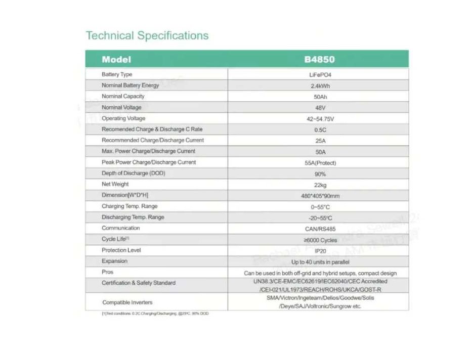 Bateria de lítio Dyness de B4850 2.4kWh
