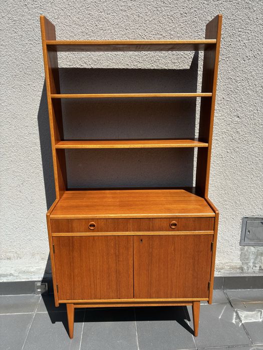 Regał na książki z szafką teak Szwecja design vintage 60s