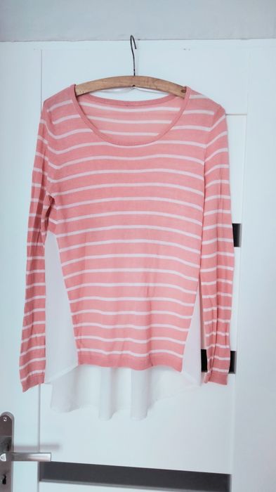 Sweterek, koszula, różowy, paski, damski, kobiecy, elegancki,Plus Size