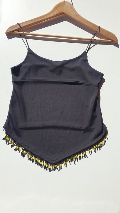 Top Vintage - Top Preto com Miçangas - Top de Alças - Tamanho S