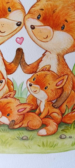 Картина на полотні "Fox family" 25х25см