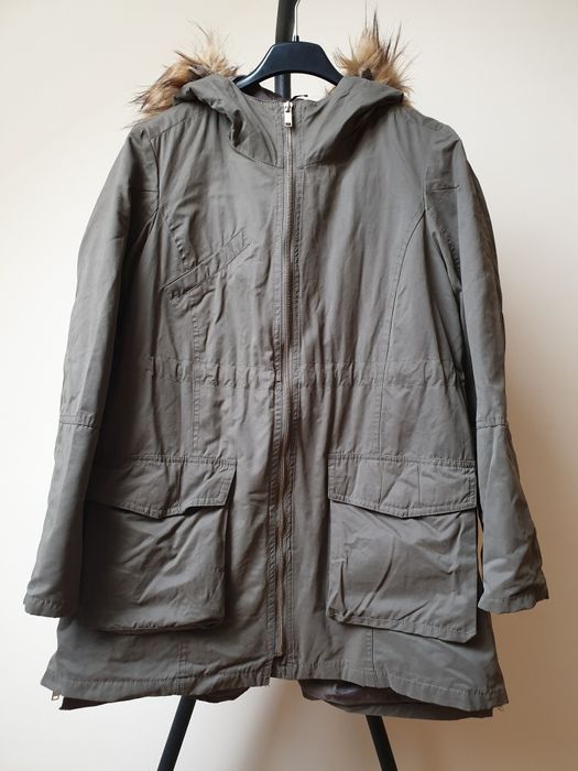 Parka khaki z kapturem z futerkiem