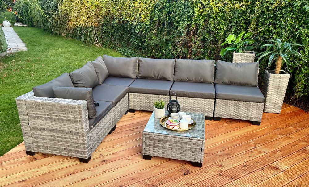 komplet technorattan PALERMO XL narożnik sofa szary mix technorattan