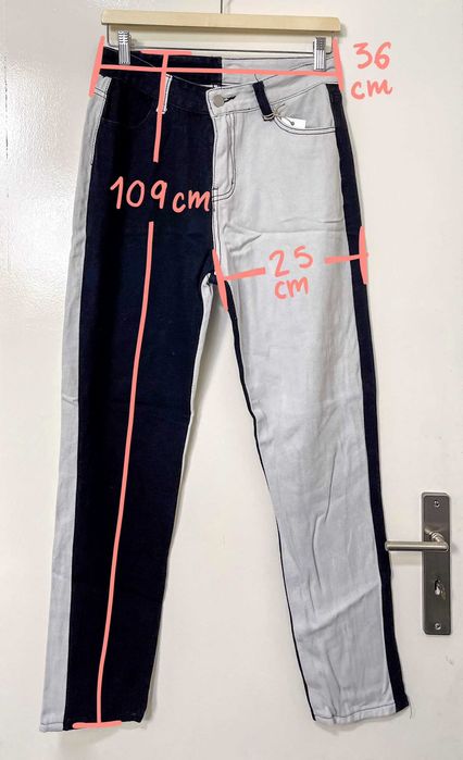 Calças jeans metade preta e branca - L / 38, straight