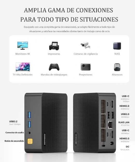 Mini PC AMD Ryzen 5 3500U | 8GB RAM | 256GB SSD NVMe | 4K 60Hz | Novo
