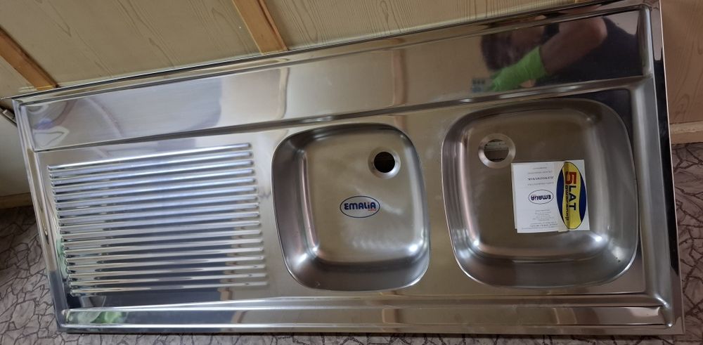 Zlewozmywak dwukomorowy z ociekaczem stal nierdzewna polerowany 140x60