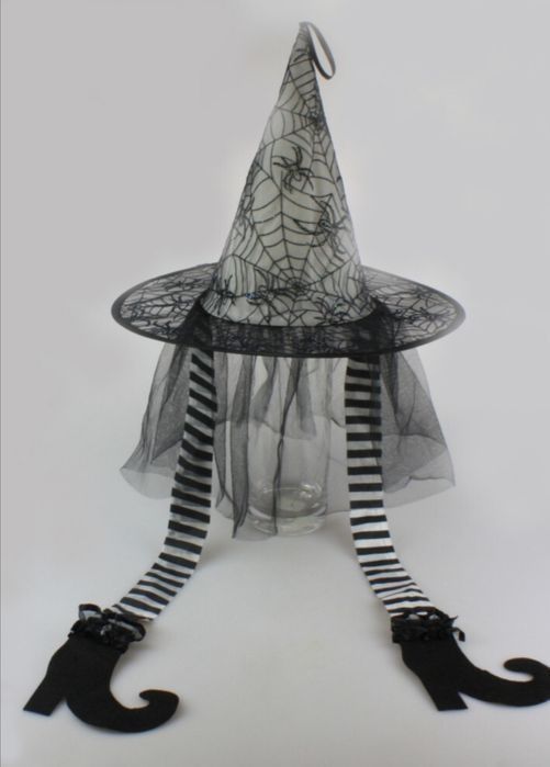 Przebranie Halloween kapelusz czarownicy z woalem pajęczyna pająk